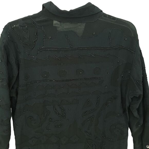 Vintage Black Beaded Rayon Shirt Dress Chico's Size S/M - Picture 5 of 13